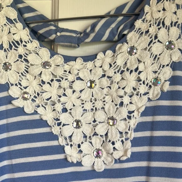 Beautees Blue and White Stripe Sleeveless Dress with Ruffle Hem Size 8 - Picture 3 of 8